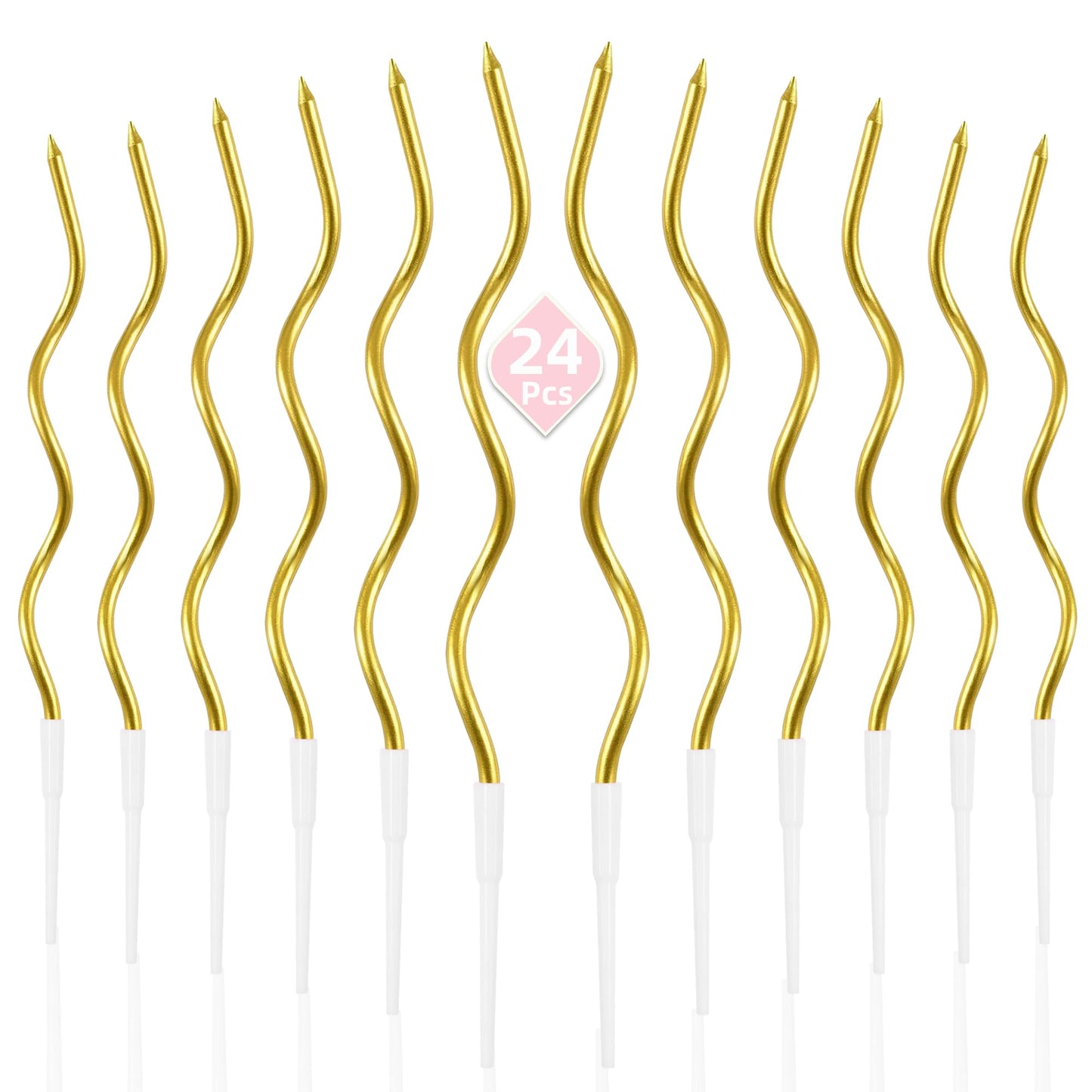 PHD CAKE 24-Count Gold Spiral Long Thin Metallic Birthday Candles, Cake Candles, Birthday Parties