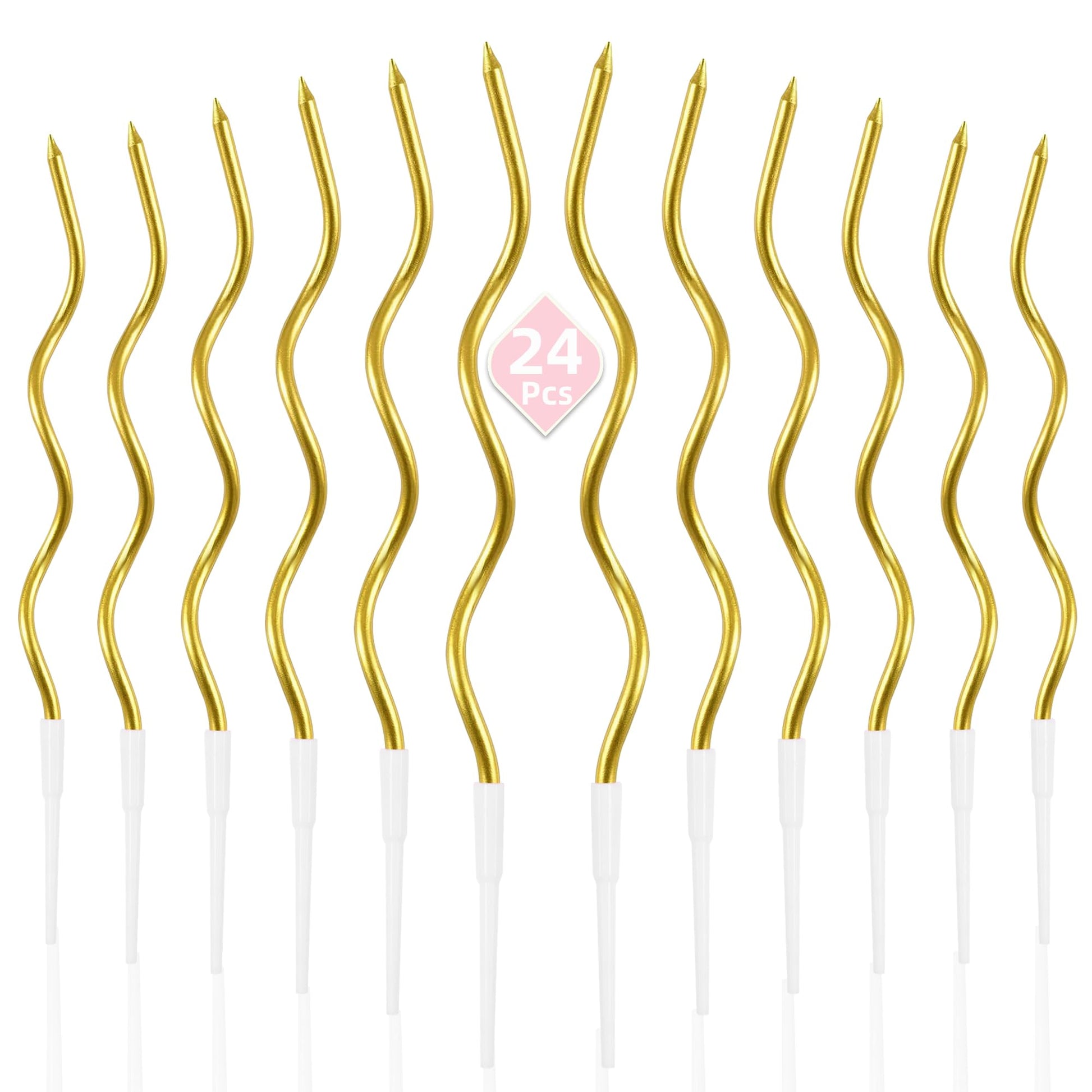 PHD CAKE 24-Count Gold Spiral Long Thin Metallic Birthday Candles, Cake Candles, Birthday Parties