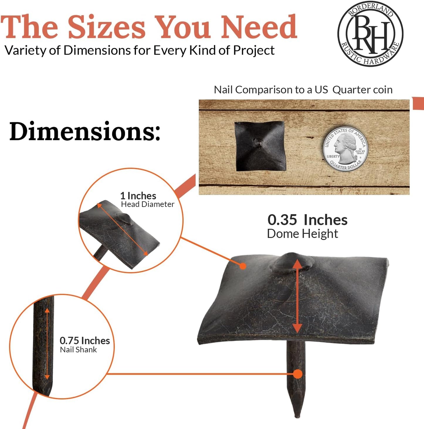 50 Pack 1" Square Head Iron Clavos Decorative Nails – Sealed Unfinished – Handmade Rustic Square Fasteners for Farmhouse Shutters, Barn Doors, Shutters, and Gates – Ornamental Wood Accent