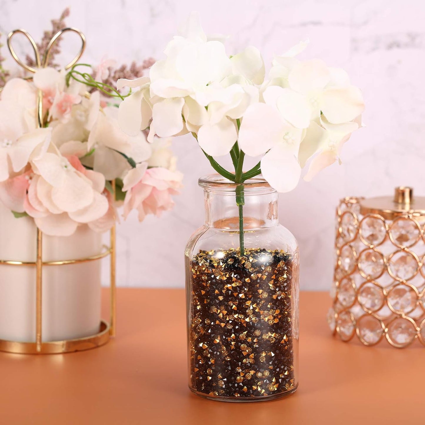 10000 Clear Wedding Table Scatter Confetti Crystals Acrylic Diamonds Rhinestones for Table Centerpiece Decorations Wedding Decorations Bridal Shower Decorations Vase Beads (Gold and Black, 4 mm)