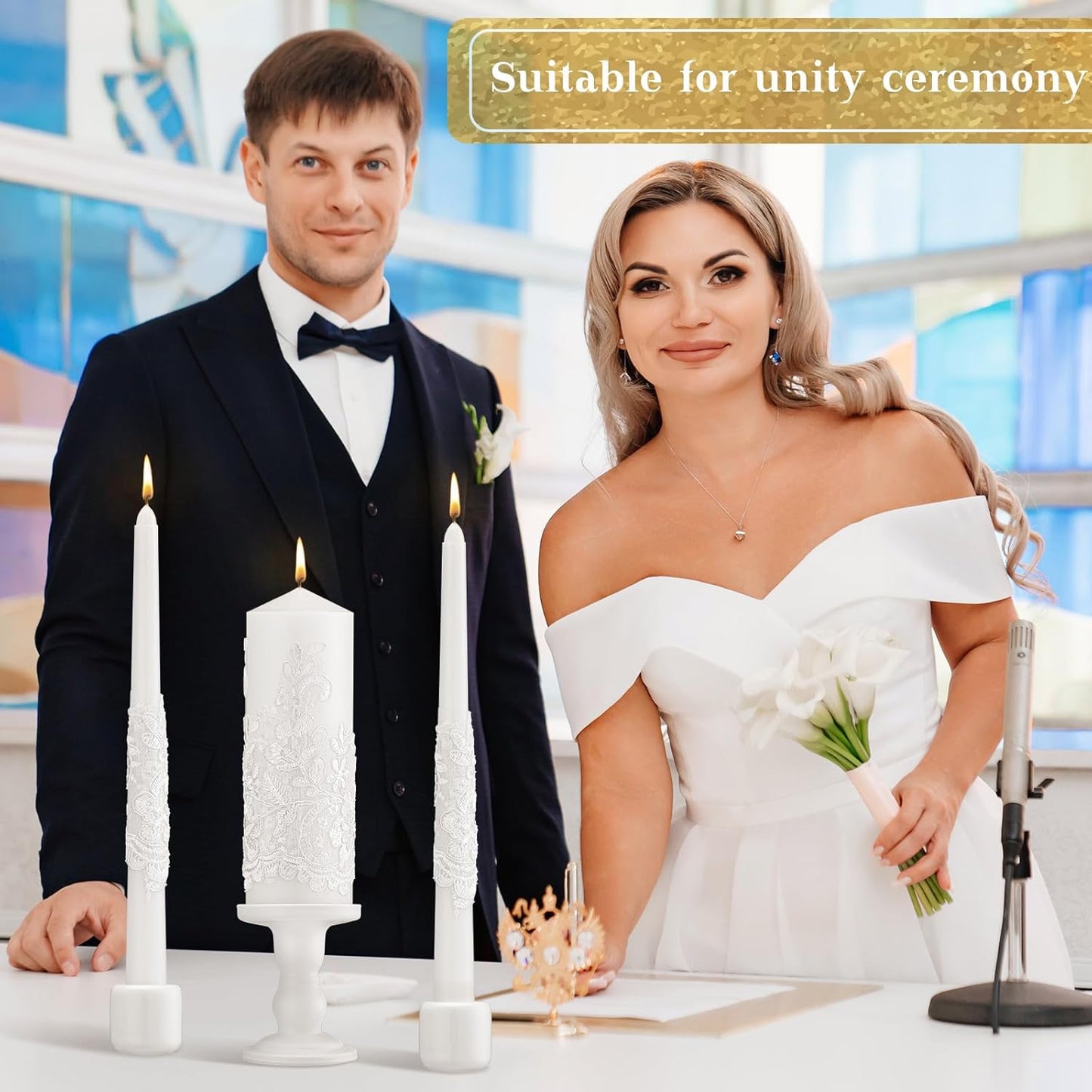 Irenare Unity Candles with Holder for Wedding Ceremony Wedding Decortions Accessories Glass Candle Holder Pillar Candle for Formal Events Church (Ceramics)