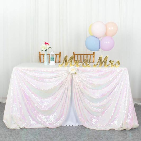ShinyBeauty Square Tablecloth 72x72-Inch Sequin Tablecloth Overlay Iridescent White Table Cover Sequined Table Cloths for Wedding White Tablecloth Linen Square Overlay for Cocktail/Dessert