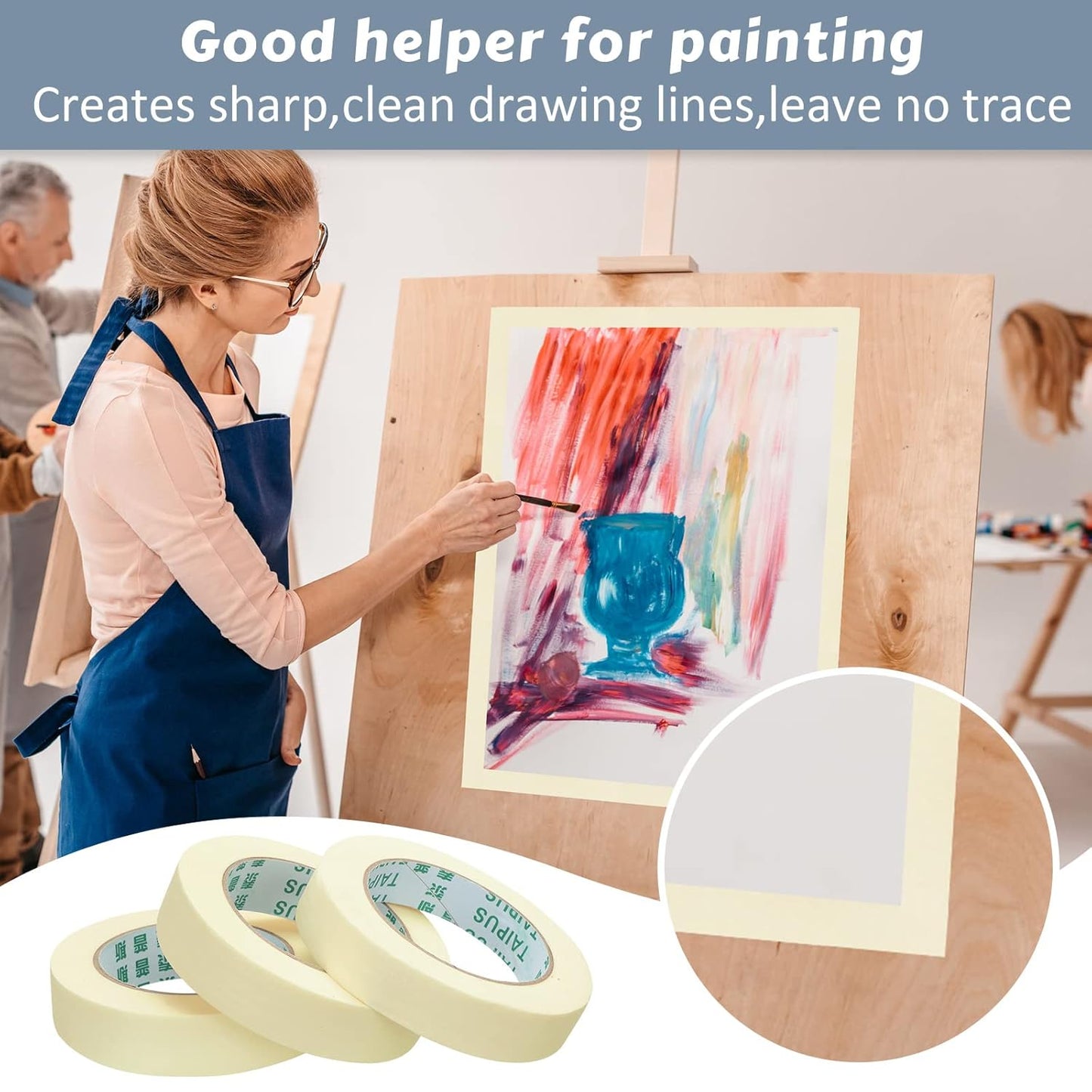 Masking Tape Bulk General Purpose Masking Painting Tape 55 Yards for Painting Home Office School Stationery Arts Crafts Basic Use, Easy Removal(45 Rolls,0.8 Inch)