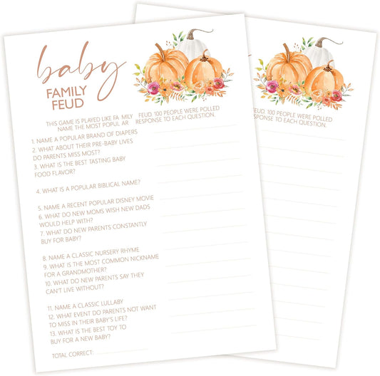 Baby Shower Games, Thanksgiving Baby Family Feud Game Cards + 1 Answer Card, 25 Sets Baby Gender Reveal Party Decorations Supplies - E06