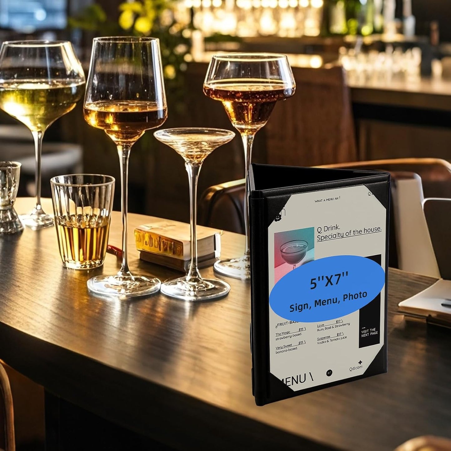 Menu Covers - Set of 10 Double-Sided Table Tent Cards for Restaurant, Dinner Party, and Bar Menus - Includes Bill Holder and Reserved Seating Signs - Easy to Clean and Foldable (20, 5"x7"Trifold)