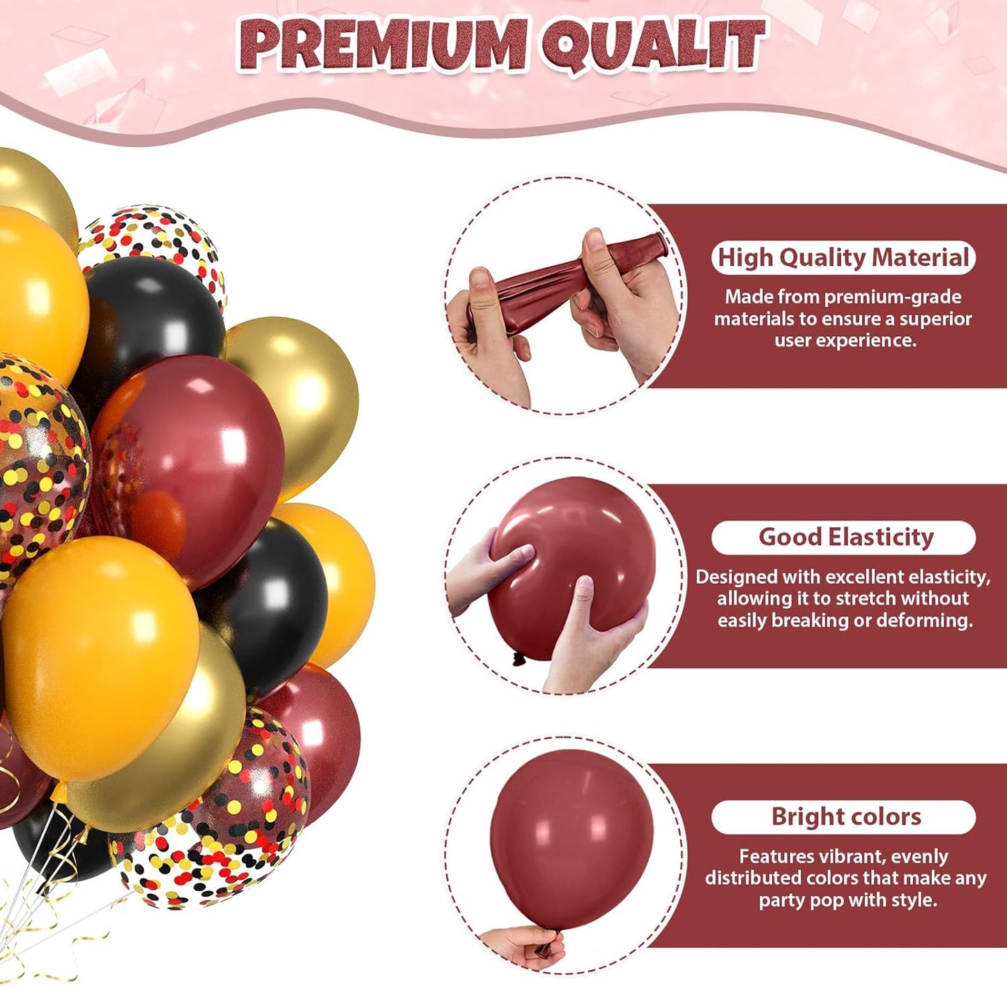 Red Black Yellow Balloons, 60pcs Black Burgundy Gold Balloons, Maroon Yellow Balloon Red Black Gold Confetti Balloon For Birthday Baby Shower Magical Theme Party Wedding Graduation Bachelorette