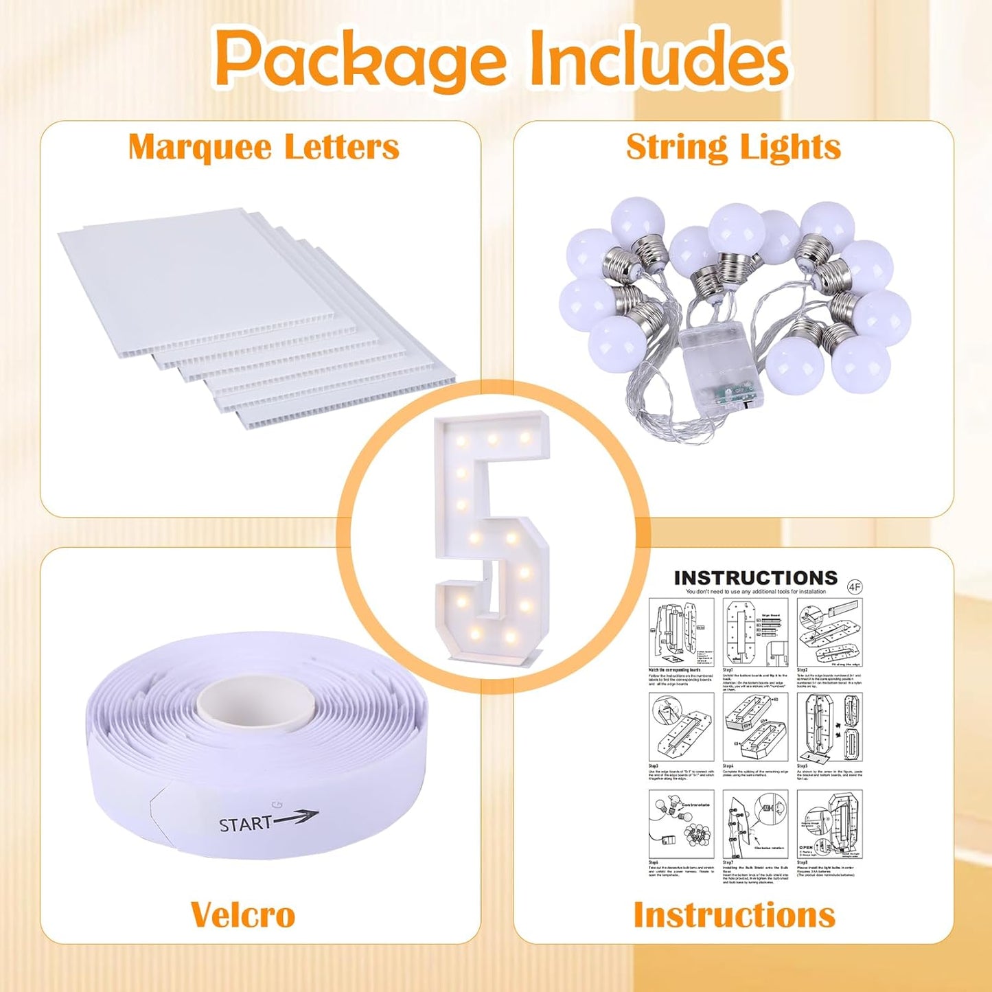 4ft Number 5 Light Up Sign, Modern Marquee for Numbers 4 Feet Tall, Polypropylene Material, Tabletop Mount, Perfect for Party Decorations