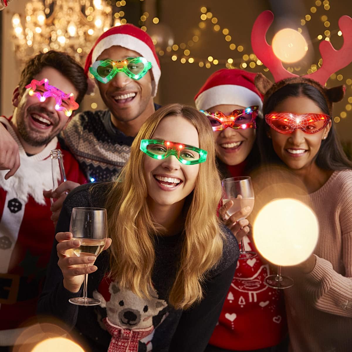 35 Pcs LED Glasses 7 shapes 6 LED Glow In The Dark Party Supplies Favor for Kids Adults shutter heart round star butterfly Glow Sticks Light Up Glasses fit Birthday Halloween Christmas Valentine's Day