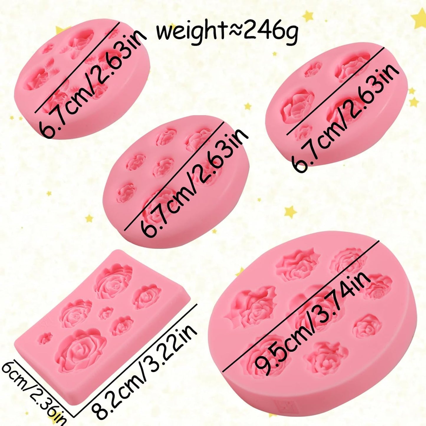 5 Pcs Rose Silicone Molds, Mini Flower Cake Decoration Fondant Mold, Kitchen Baking Supplies, Suitable for Cupcake Toppers Flower Paste Dough Keychain Resin Decoration Clay Modeling