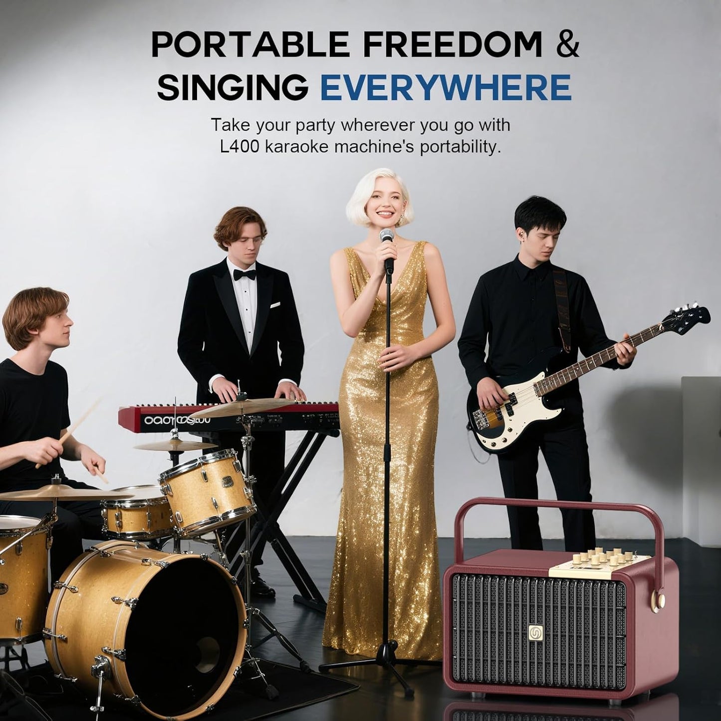 320W Peak Power Karaoke Machine with Rich Deep Bass for Adults Portable Bluetooth Singing PA Speaker System Bass/Treble Adjustment with 2 UHF Wireless Microphones for Home Party Wedding Outdoor