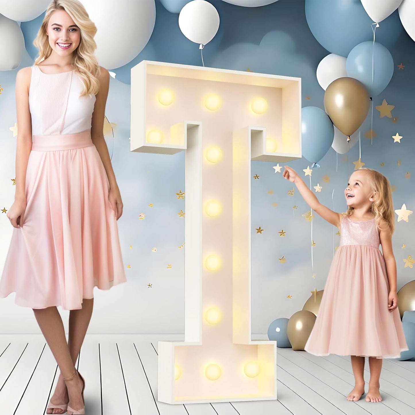 Ledido 4FT Marquee Light Up Letters Large Light Up Letters for Party Decoration, Marquee Letter for Birthday Graduation Baby Shower Wedding, Pre-cut Foam Board Assembly Required Letter T