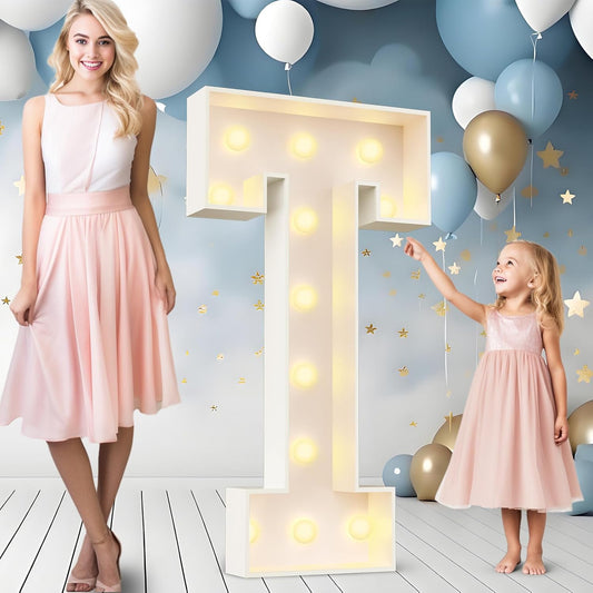 Ledido 4FT Marquee Light Up Letters Large Light Up Letters for Party Decoration, Marquee Letter for Birthday Graduation Baby Shower Wedding, Pre-cut Foam Board Assembly Required Letter T