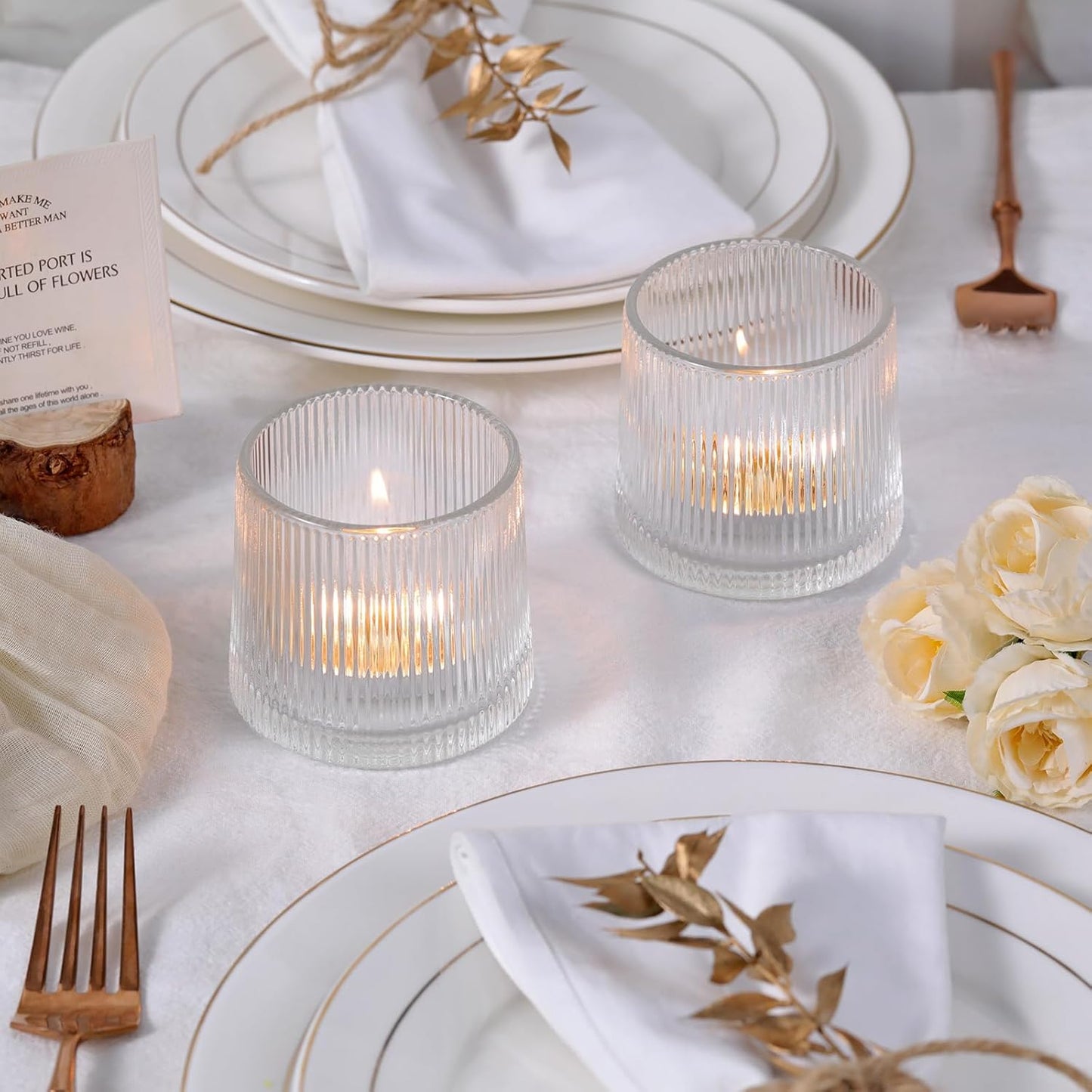 DARJEN Clear Ribbed Tealight Votive Candle Holders- 6Pack Glass Candle Holders for Table Centerpiece, Home Decor, Wedding Decor, Party Dinner