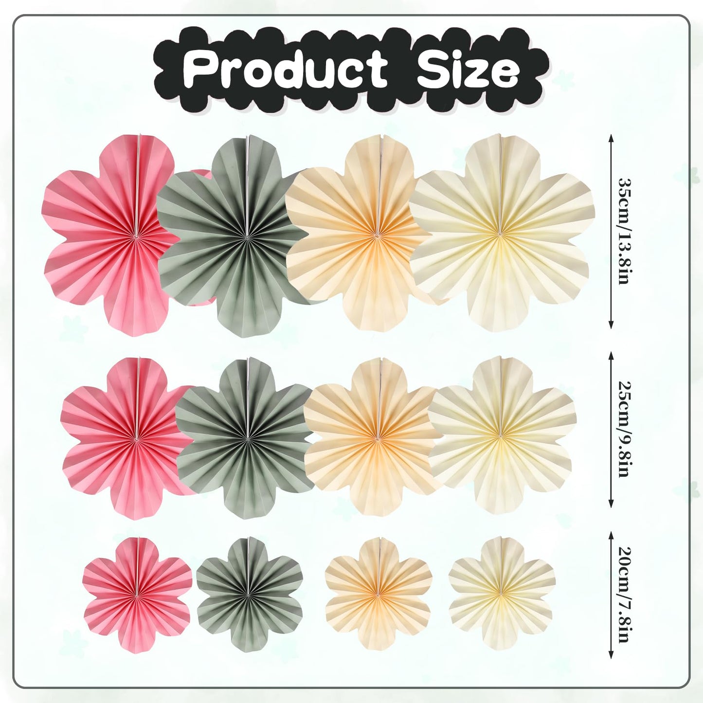 BestoFun 12 PCS Paper Flowers Fans – Sage Green Pink Beige Boho Party Decorations – Reusable Tissue