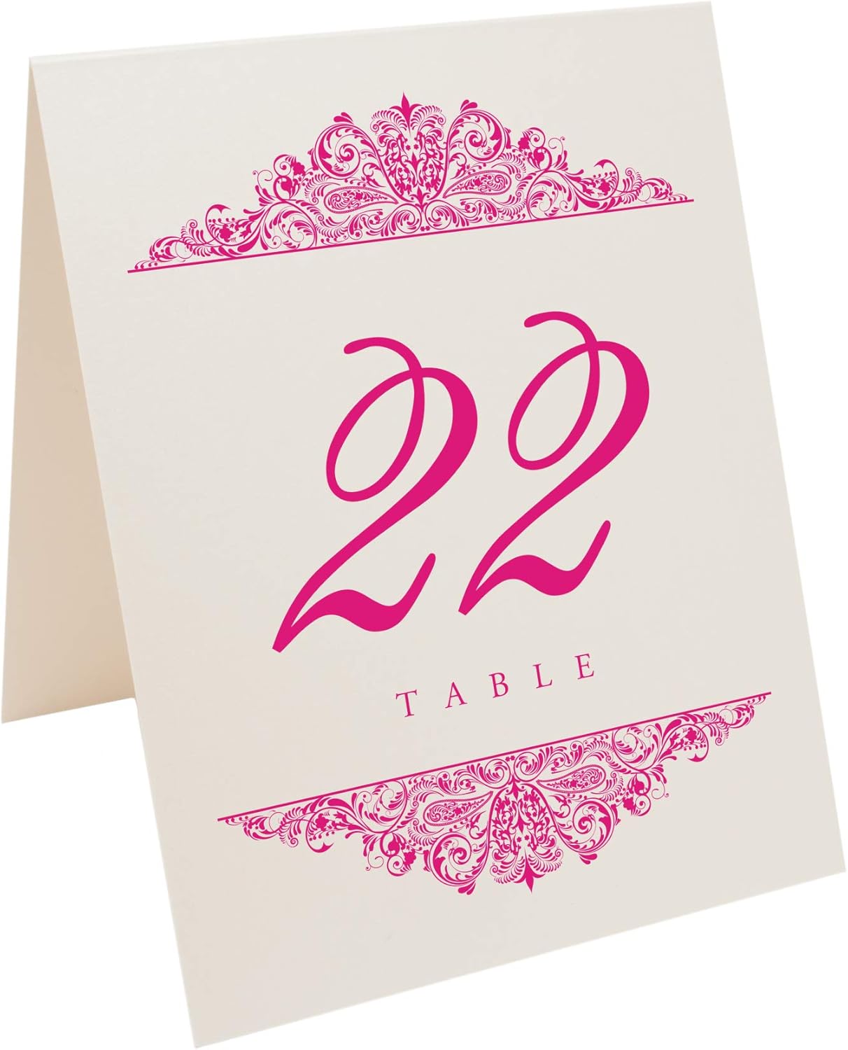 Paisley Wedding Table Numbers (Select Color/Quantity), Champagne, Fuschia, 1-65, Double Sided, Tent or Use in a Stand, Great for Parties & Restaurants - Made in the USA