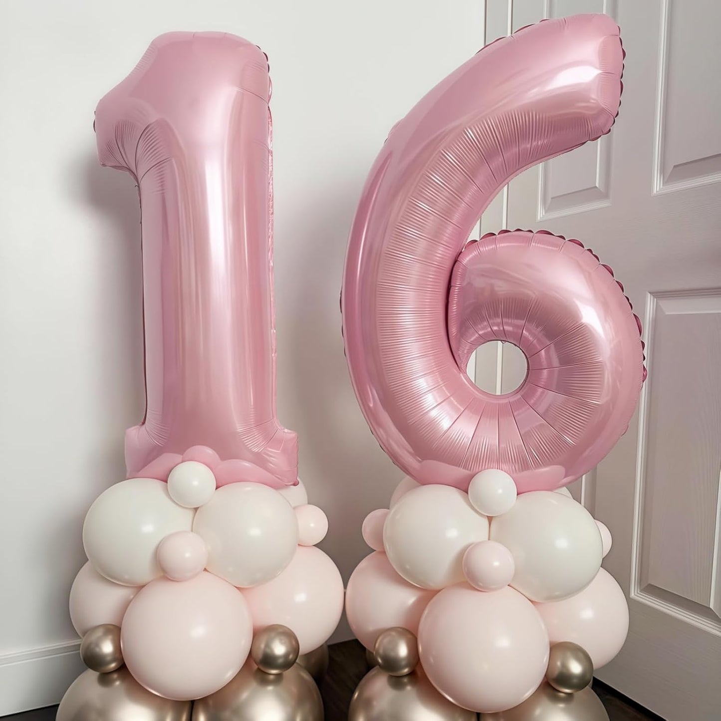 Large Pastel Pink 14 Balloon Number Set, Foil Number 1 & 4, 40 Inch Mylar Self Inflating Light Pink 14 Balloons for Girls 14th Birthday Party Decor