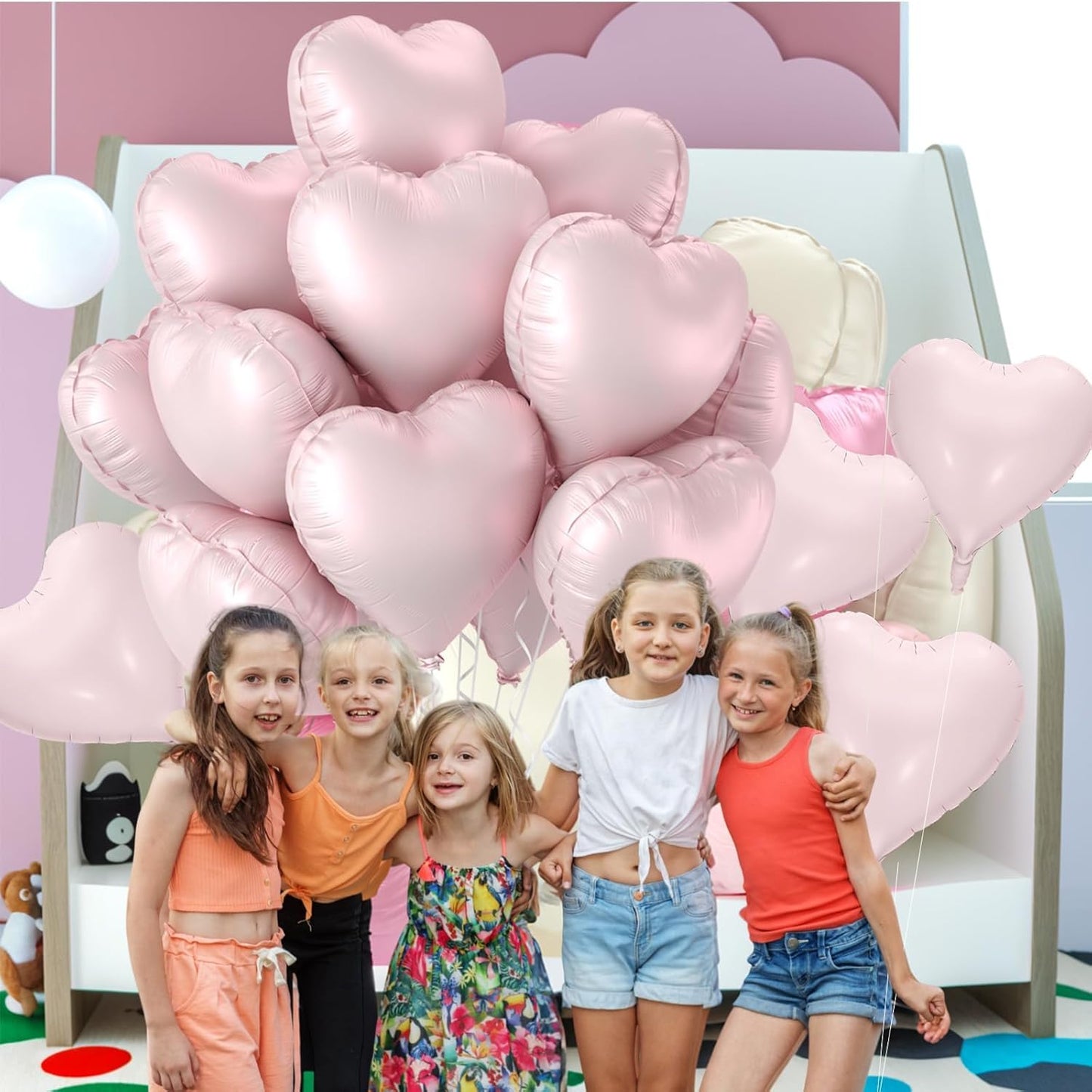 12 Pcs Heart Balloons, 18 inch Retro Pink Heart Shaped Balloons, Big Foil Helium Balloon, Love Foil Balloon for Wedding Baby Shower Anniversary Valentine Party Decorations