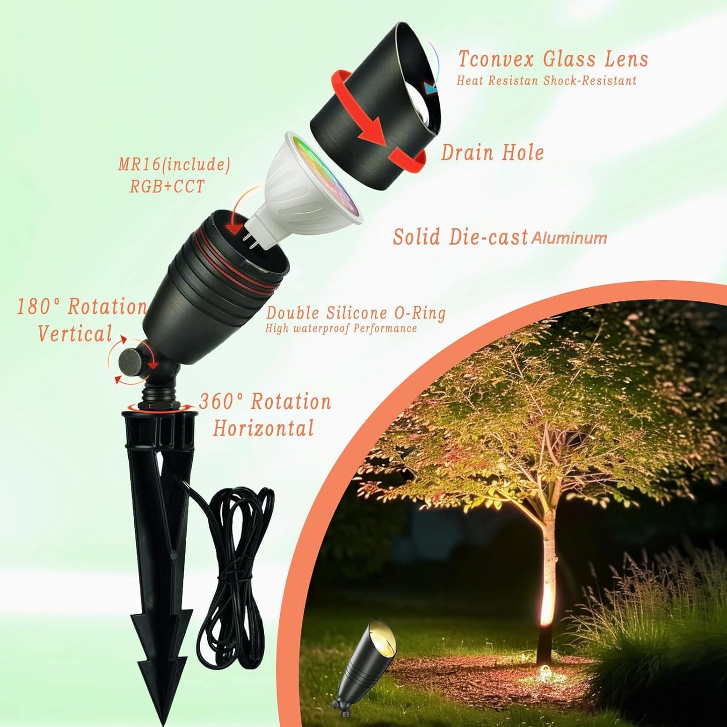 Smart RGB Low Voltage Landscape Lighting, 12V Color Changing Outdoor Spot Lights, Waterproof IP65 LED Garden Lights with App Control, Warm White to Multicolor, Uplight for Driveway (4Pack)