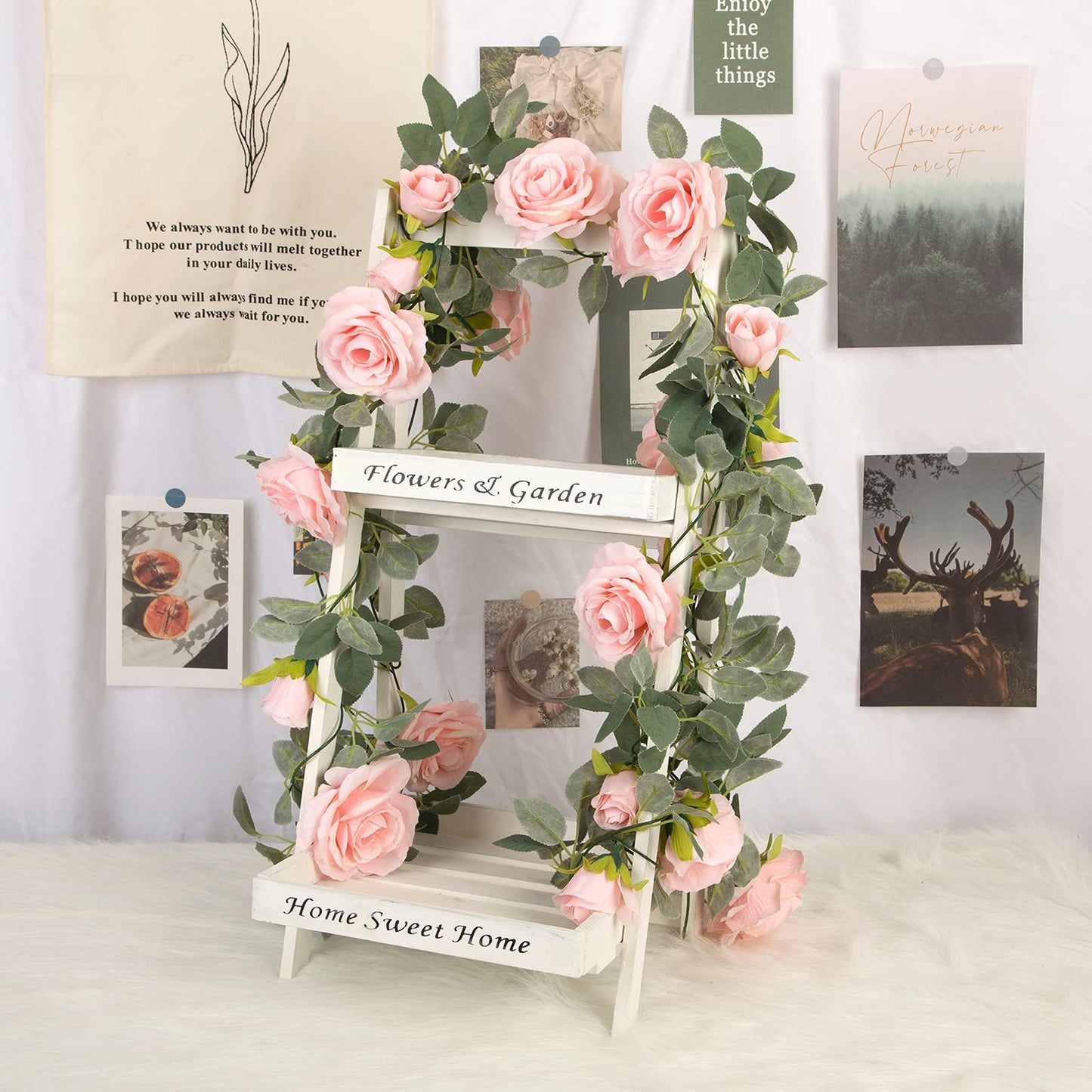 TELDRASSIL 4Pcs(26 FT) Artificial Rose Vine Fake Flower Garland Fake Silk Rose Hanging Vine for