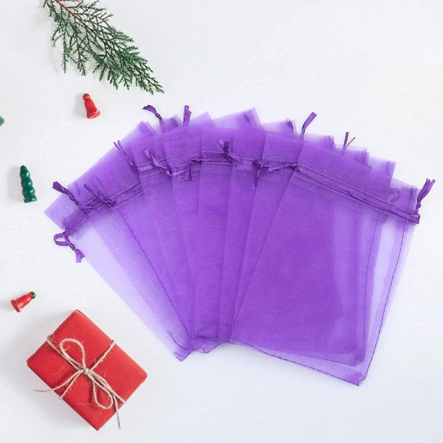 ANZNKU 50 Pack Organza Bags 4 x 6 inch Premium Sheer Drawstring Favor Bags for Halloween Candy Jewelry Party Wedding Christmas Favor Gift Bags (Purple)