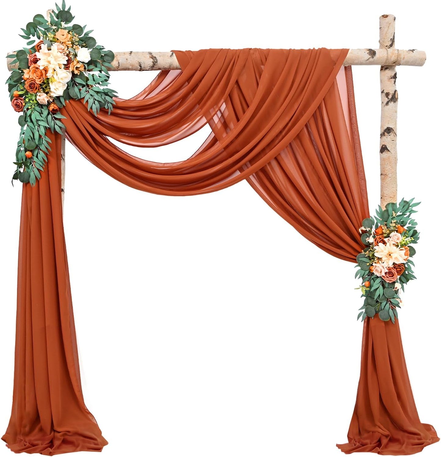 Wedding Arch Draping Fabric 2 Panels 20Ft Length x 28" Width Terracotta Photography Arch Drapes Chiffon Fabric Sheer Curtains Backdrop for Party Bridal Wedding Ceremony Ceiling Stage Reception Decor