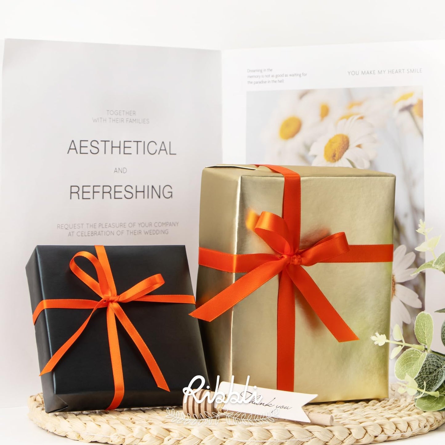 Ribbli Torrid Orange Double Faced Satin Ribbon,1/2 Inch x Continuous 25 Yards,Use for Craft Bows Bouquet, Gift Wrapping, Wedding Decoration, Floral Arrangement