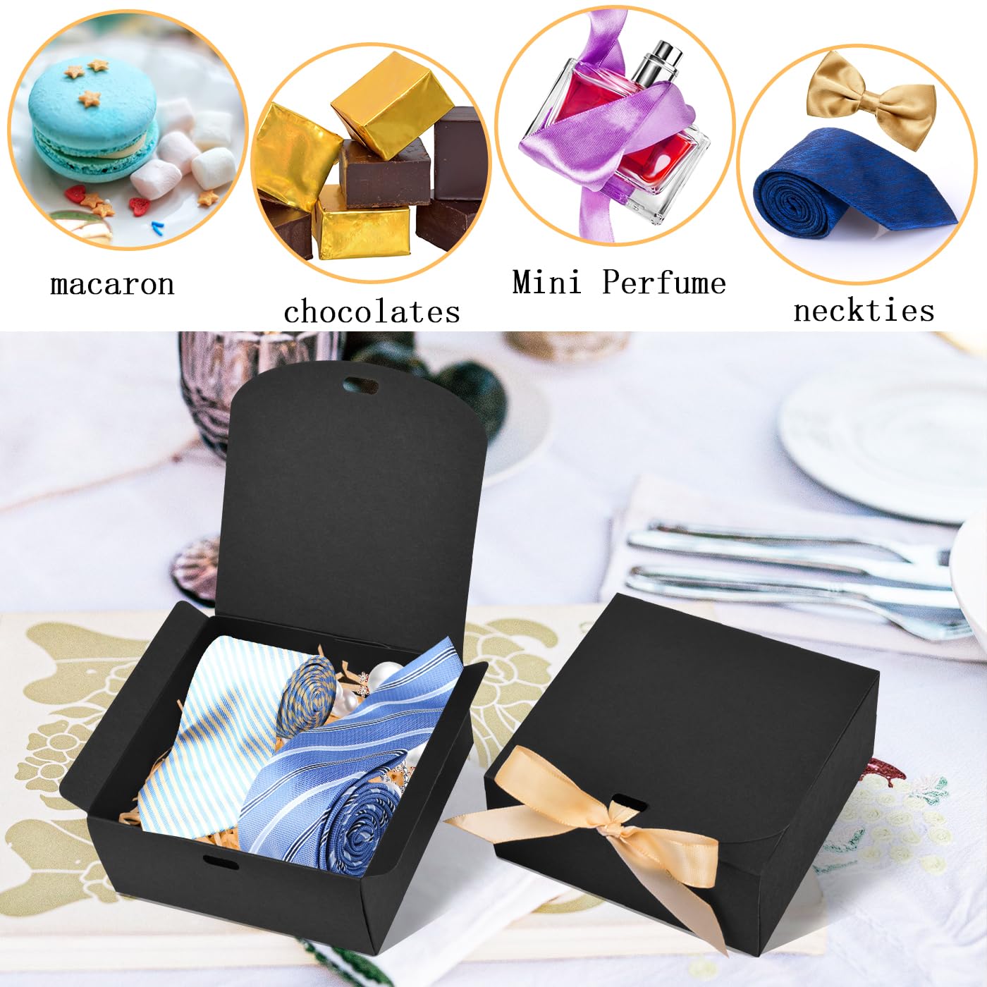 WLUSEAXI 12 Pack Small Gift Boxes with Lids for Presents, Black Gift Boxes