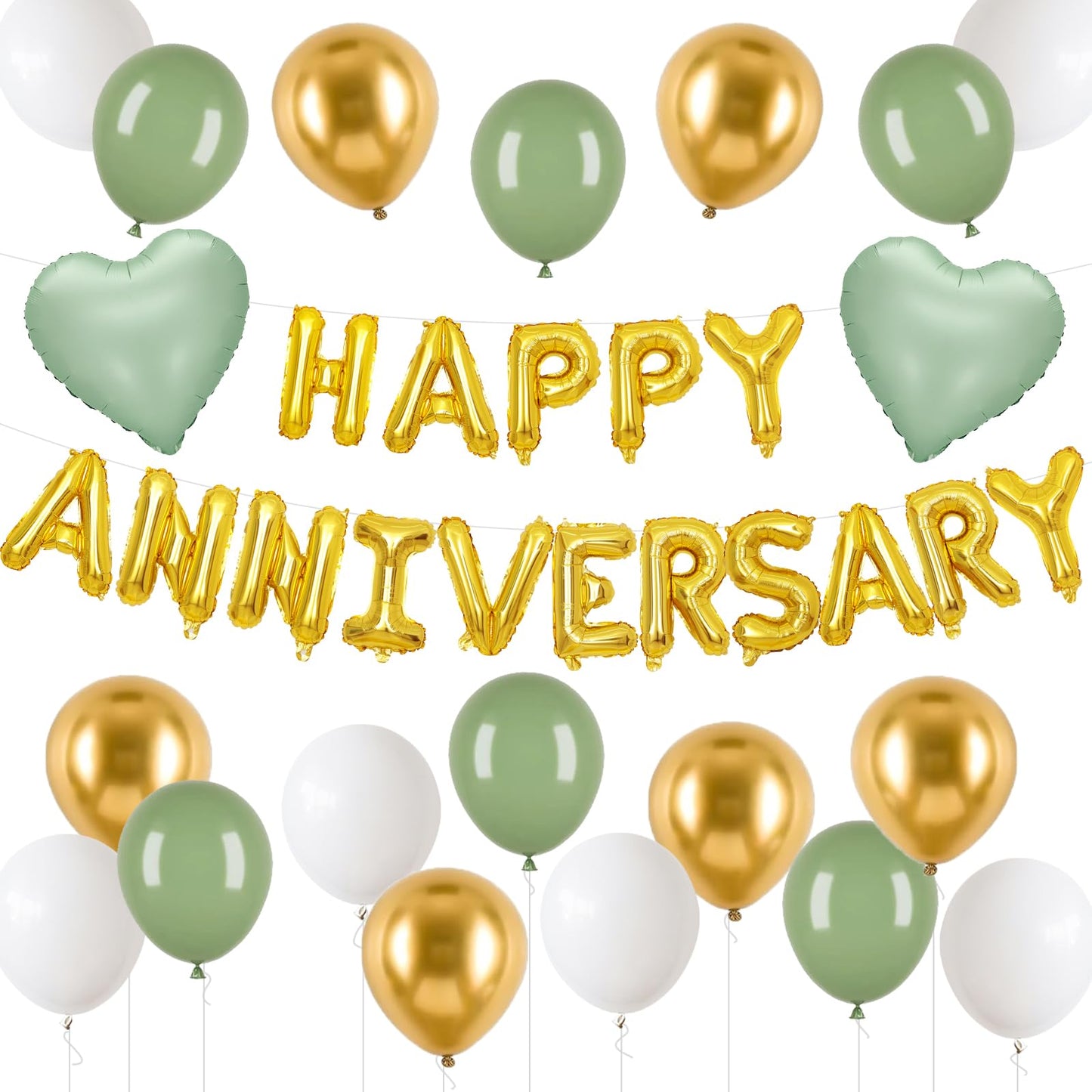Anniversary Decorations Green Gold, Happy Anniversary Banner Balloons