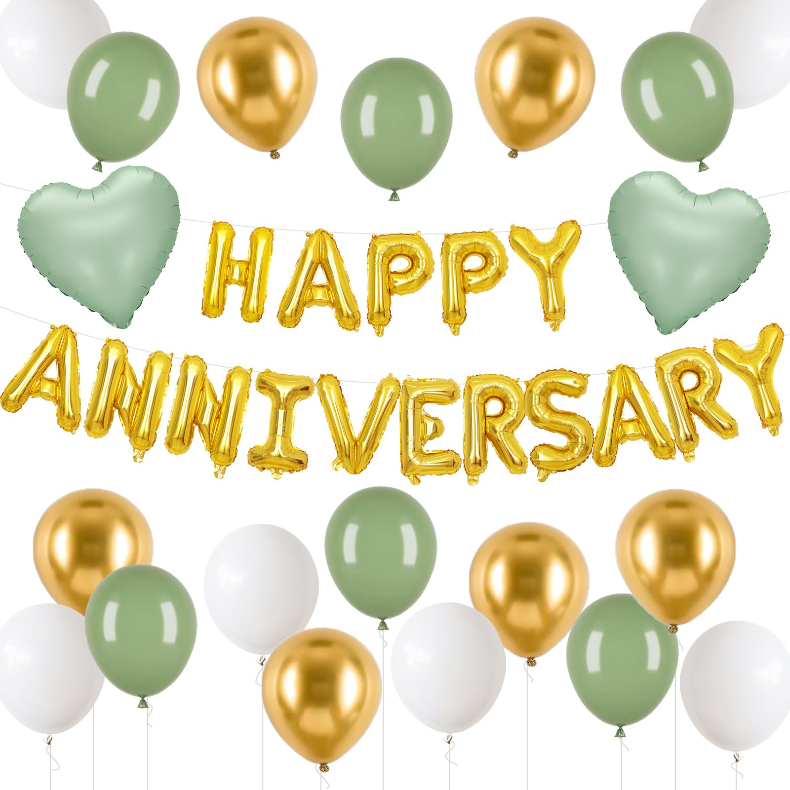 Anniversary Decorations Green Gold, Happy Anniversary Banner Balloons