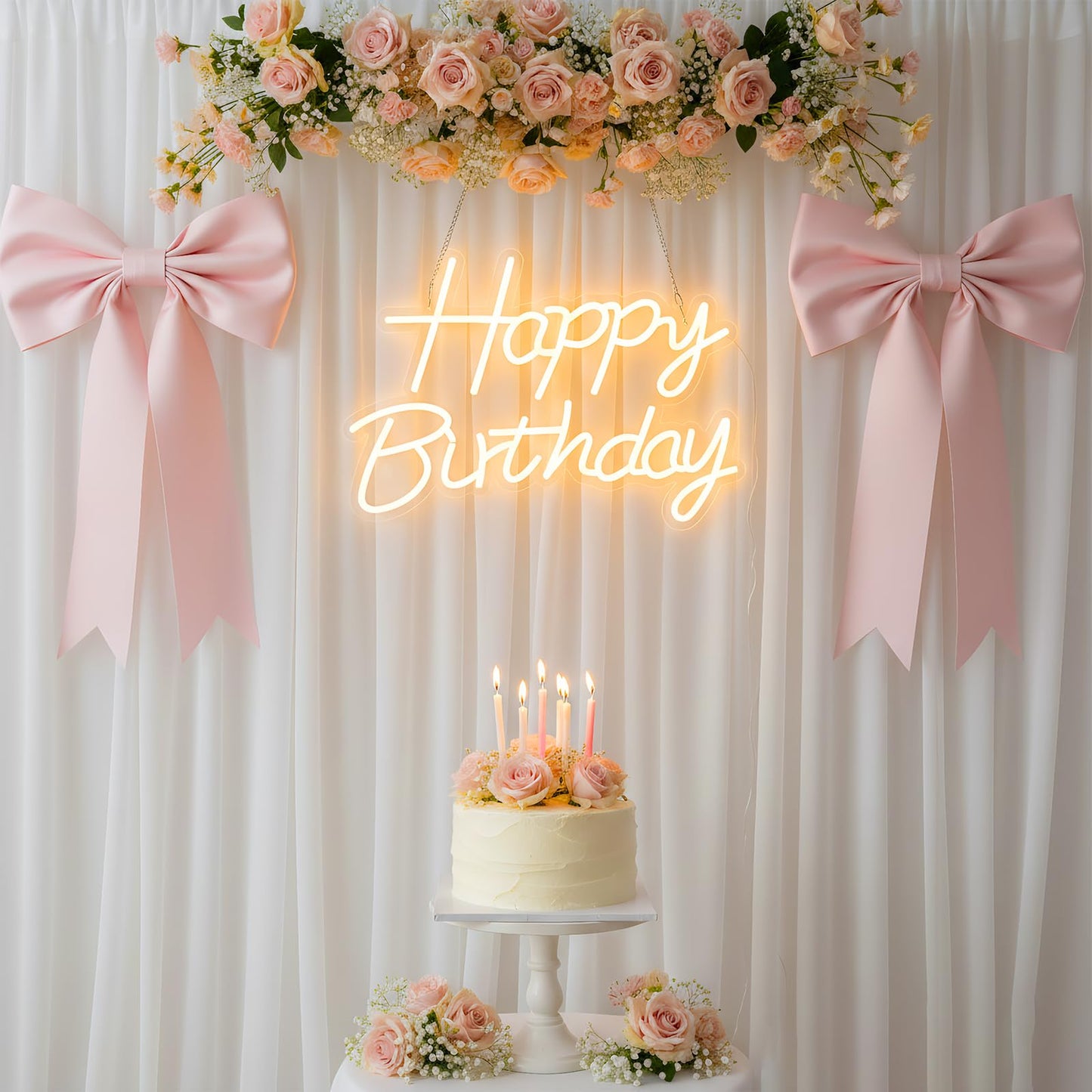 Happy Birthday Neon Sign for Backdrop, LED Happy Birthday Light Up Sign, USB Powered Dimmable Neon