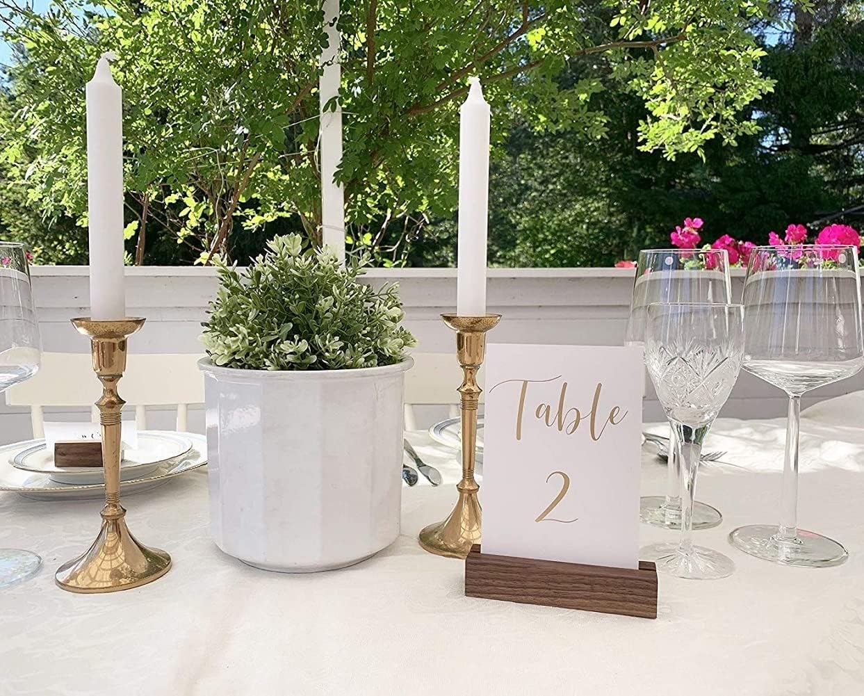 UNIQOOO 20 Pack Rustic Acrylic Sign Holders | Walnut Wood Table Numbers Display Stands | Place Card Holder, Perfect for Retail Shop Wedding Dinner Party Events Decoration