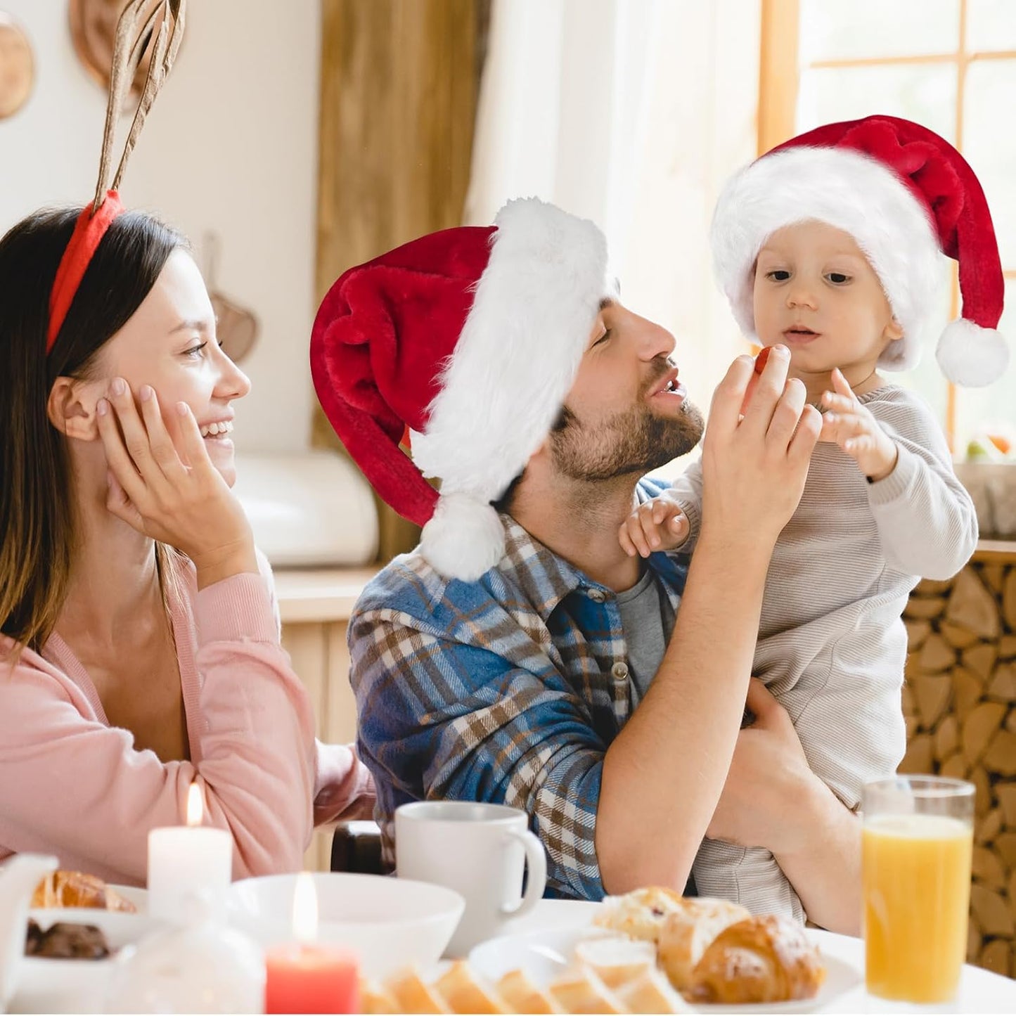 Christmas Hats, Santa Hat for Kids/Baby Unisex Warm Comfort Red Velvet Holiday Xmas Hat for New Year Festive Party Decoration