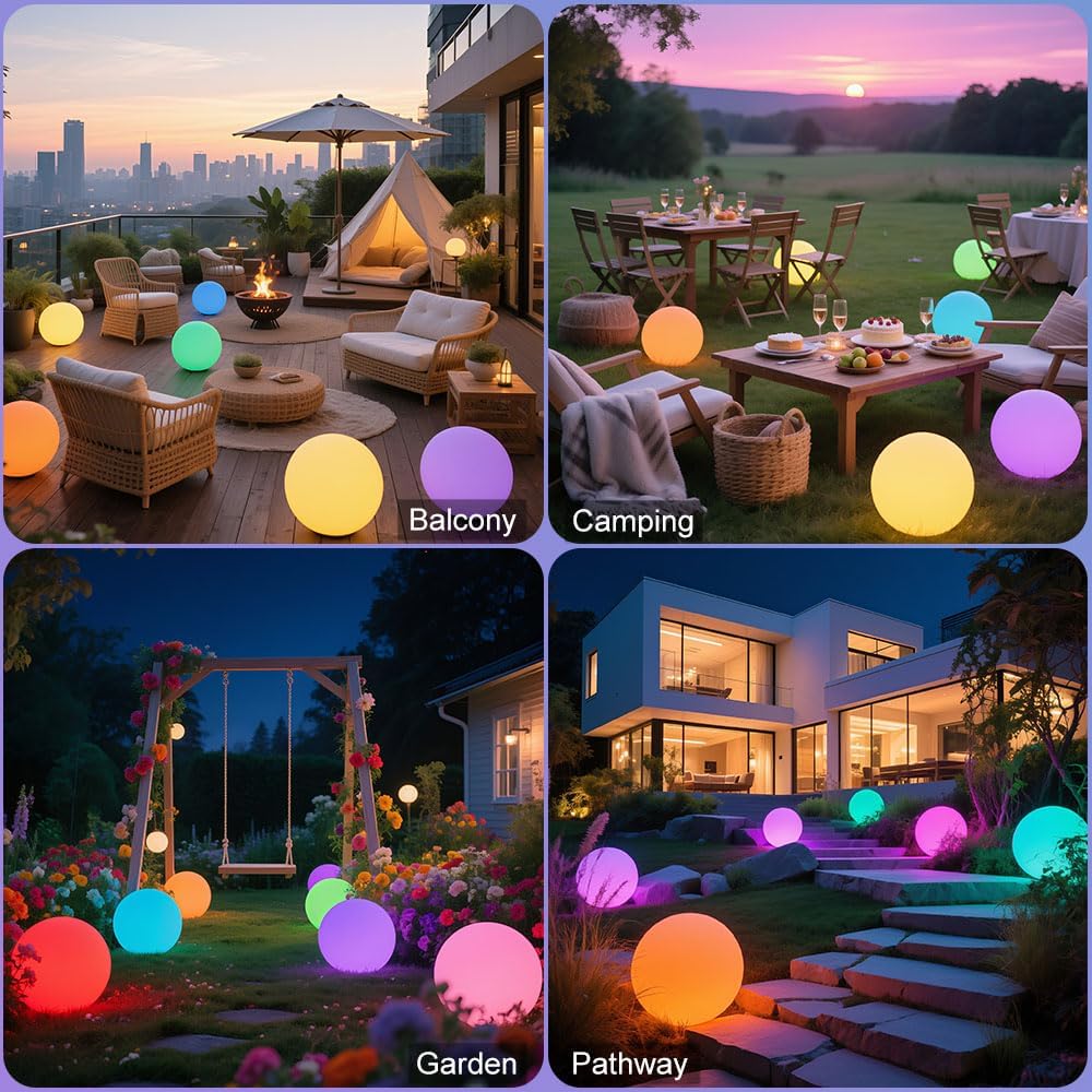 12-in LED Globe Orb Lamp, Dimmable RGB Color Changing Glowing Orb Lights Rechargeable Glowing LED Ball Light w/Remote, Waterproof Outdoor Globe Light Soothing Mood Lamp for Bedroom Garden Patio Decor
