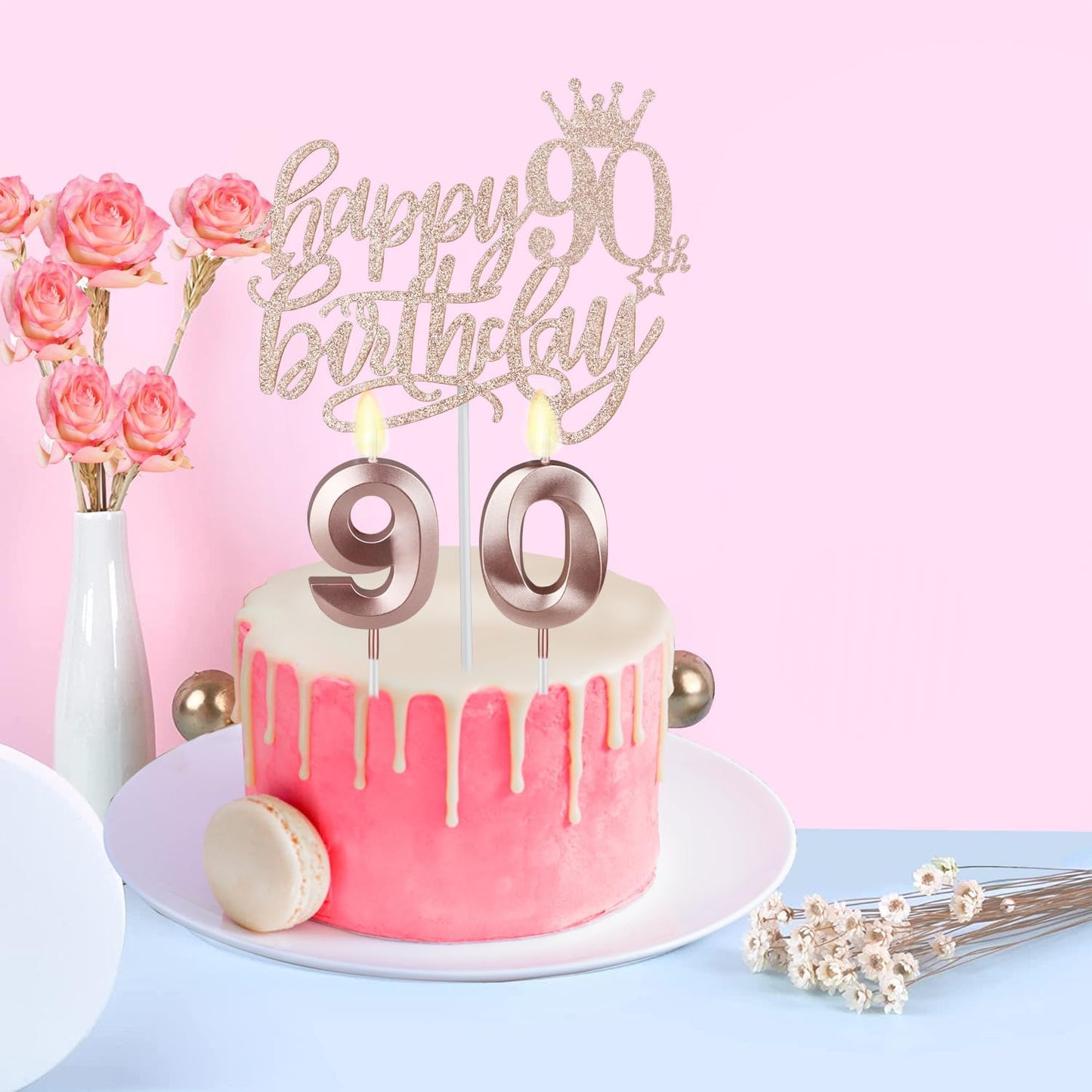 90th Birthday Decorations Women, Including Crown/Tiara, Sash, Cake Topper and Candles, Happy 90th Birthday Decorations for Women