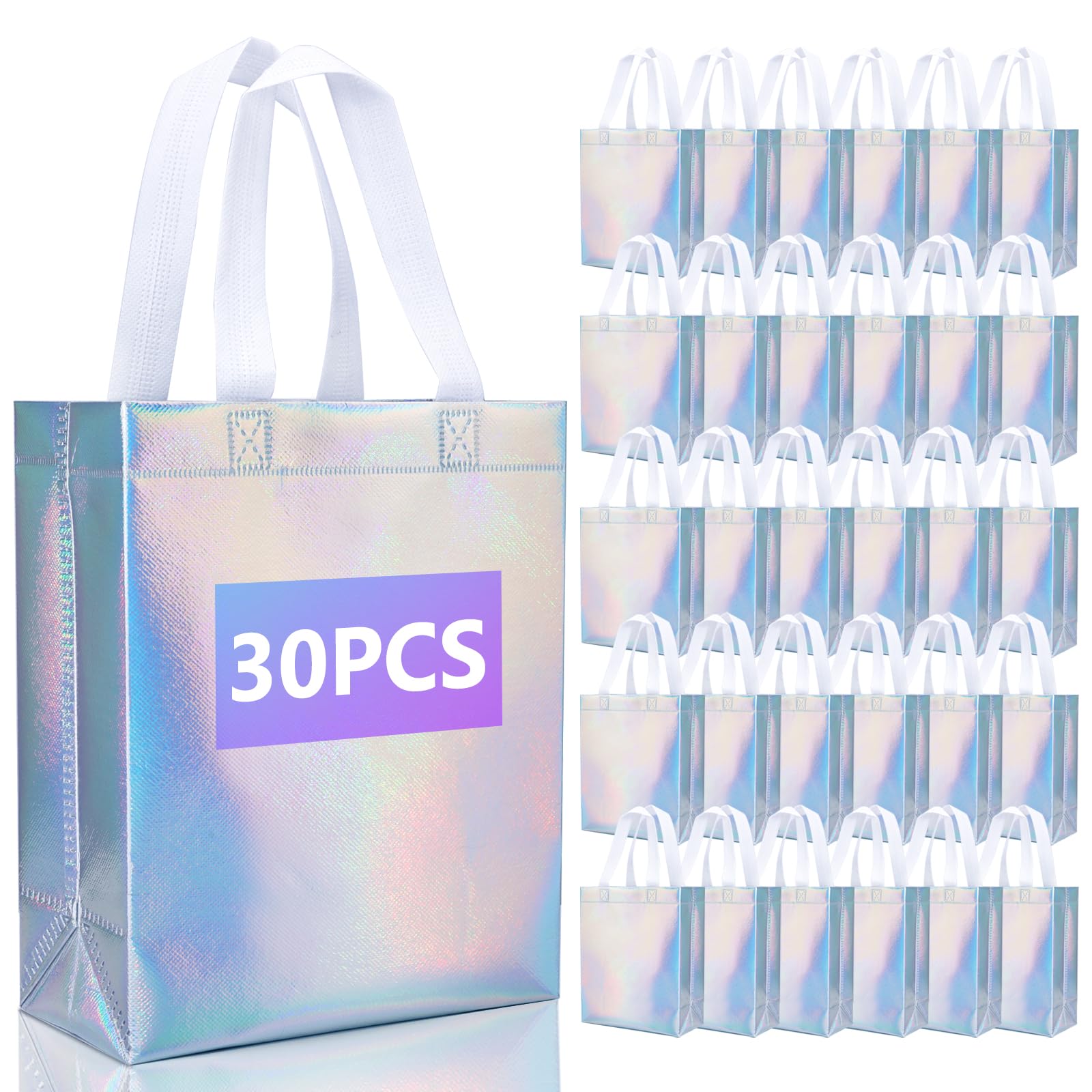 NEOACT 30 Pcs Iridescent Gift Bags Medium Size,7.8x3.9x10 Inch