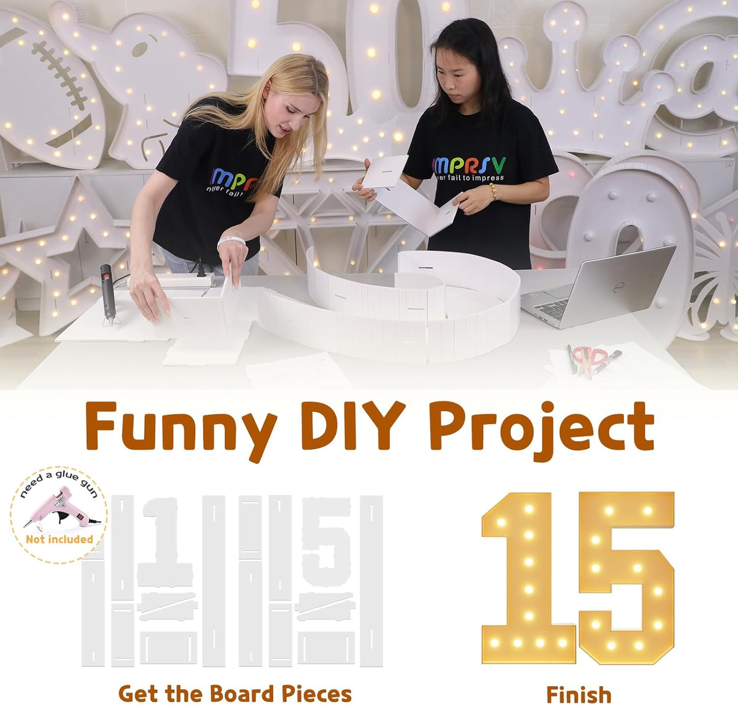 imprsv 4FT Light Up Numbers, Marquee Numbers 15th Birthday Decorations for Girls Boys, Large Light Up 15th Birthday Women Foam Board Anniversary Party Decorations Arch Kit (DIY)