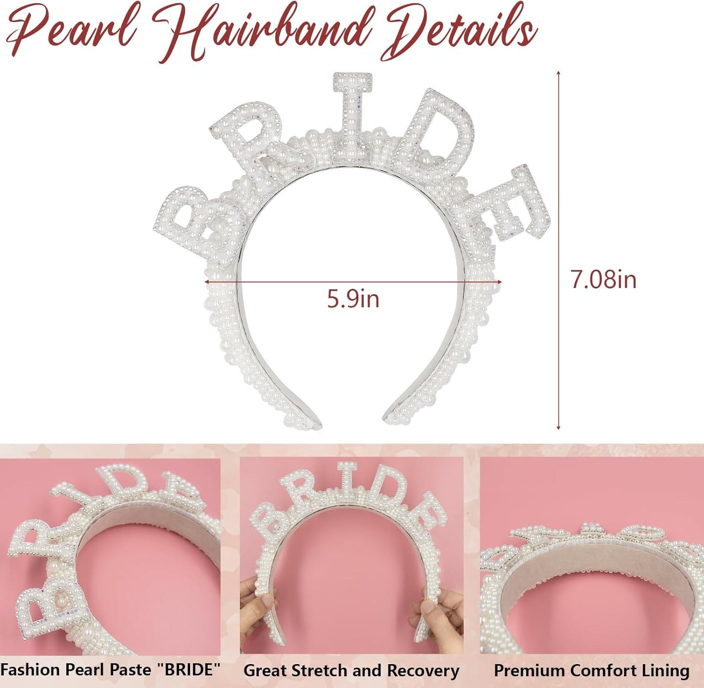 Lamyba 3pcs Bachelorette Party Decorations Bride Veil,Pearl Bride Fanny Pack&Pearl Bride Headband Bachelorette Party Favors/Accessories Bachelorette Gifts for Bride Bridal Shower Gifts