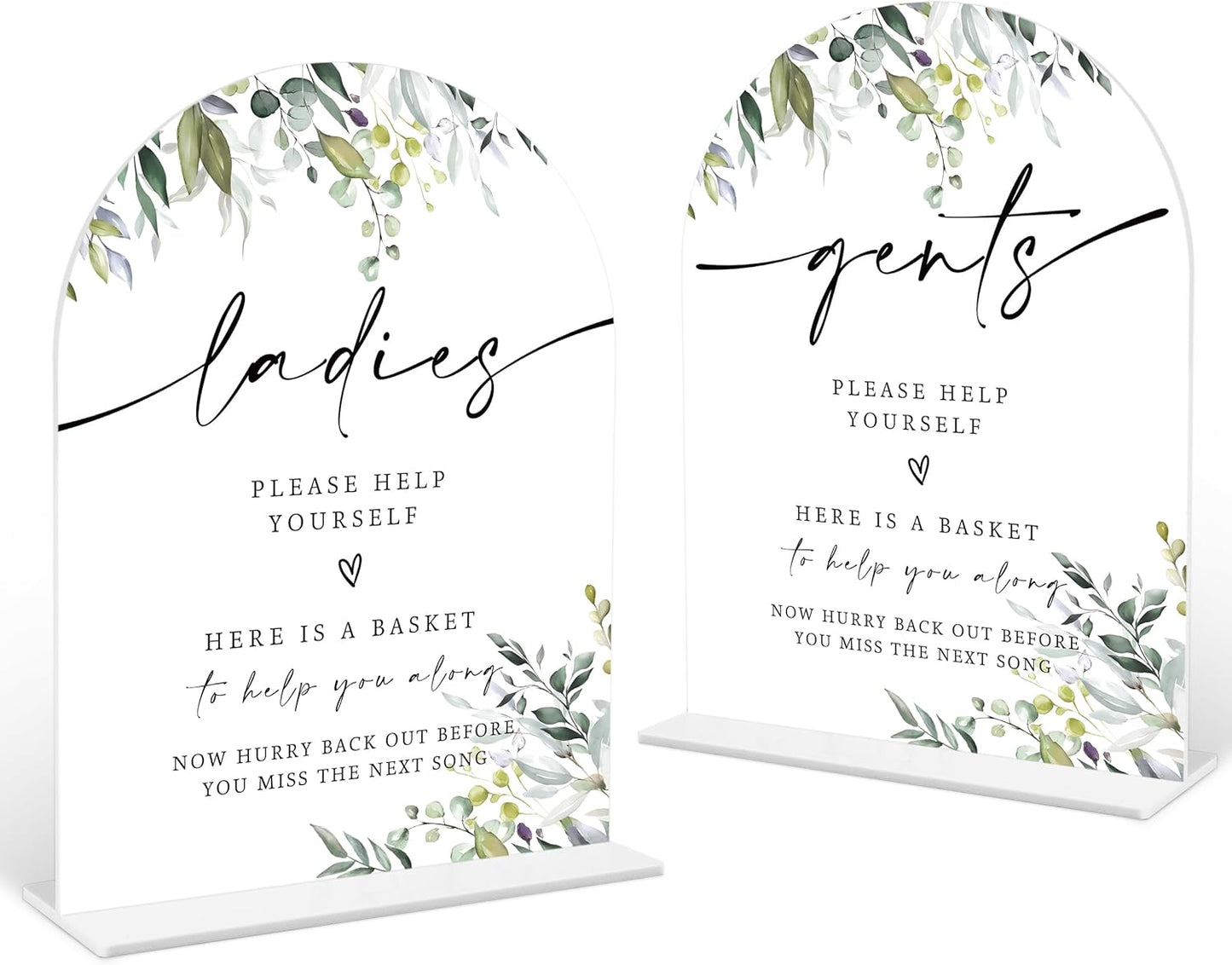 2 Pcs Greenery Wedding Bathroom Ladies & Gents Signs, 6 x 8 Inch White Arch Acrylic Wedding Sign with Holder, Wedding Sign for Ceremony and Reception, Wedding Decoration, Wedding Supplies - LY32