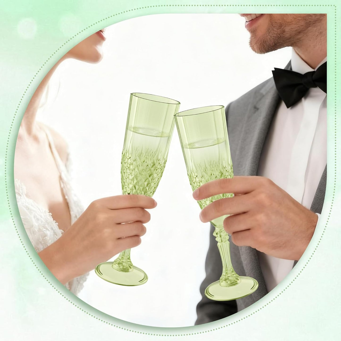 Plastic Champagne Flutes, 12PCS Green Wine Glasses Goblets Cups Reusable Flute, for Weddings Bachelor Parties Toasting and Events(12, Green)