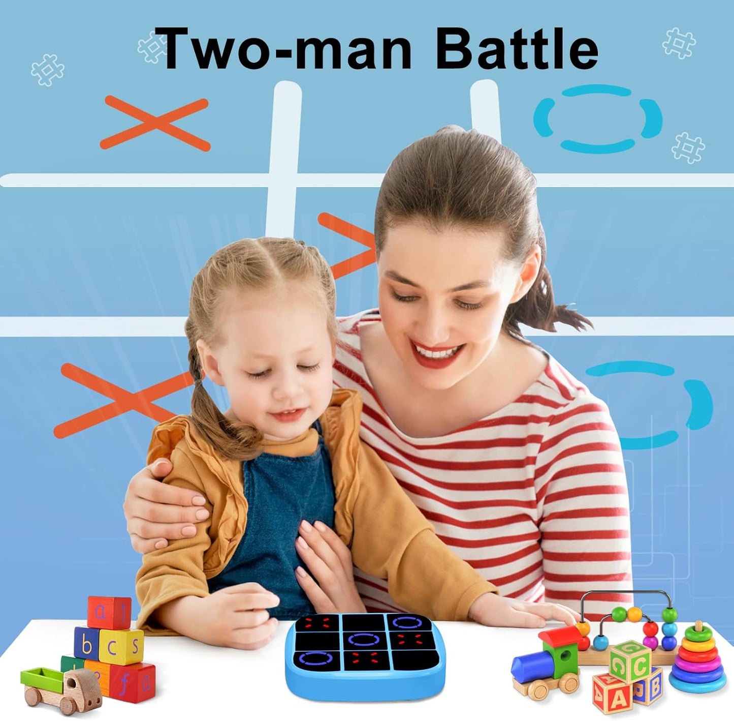 Tic-Tac-Toe Bolt Game, 4-in-1 Handheld Puzzle Games Console, Electronic Tic-Tac-Toe Game for Educational and Memory Growth, Portable Travel Games for Car Ride, Board Games for Kids and Adults (Blue)