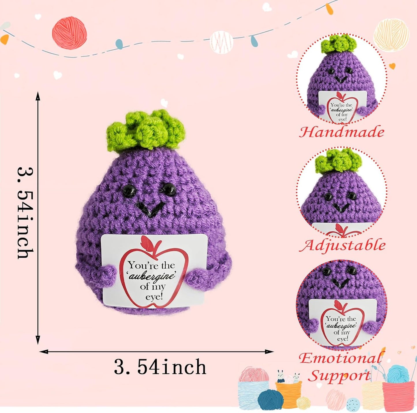 Emotional Support Crochet,Positive Crochet Eggplant-You're The Aubergine of My Eye,Handmade Crochets Eggplant Birthday Gift for Friend,Besties,Brother,Customized Graduation Gift,Funny Stuff