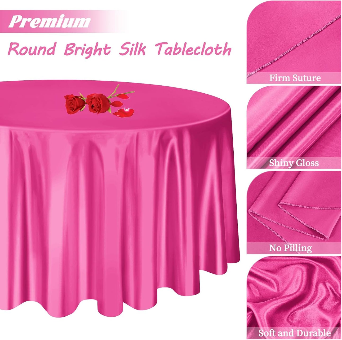 fani 12 Pack 120 Inch Hot Pink Satin Tablecloth - Silky Round Tablecloth Overlay Smooth Fabric Table Cover, Bright Table Decoration for Wedding Party Banquet Events Restaurant Kitchen Dining