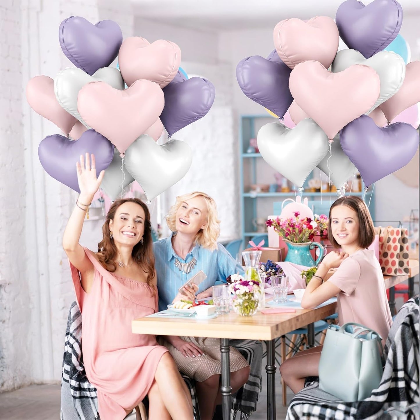 20 Inch Pink Purple White Heart Balloons, 10 Pcs Baby Pink Heart Shaped Foil Balloons, Purple and White Helium Balloon for Girls Women Valentine Bridal Shower Wedding Birthday Party Decorations