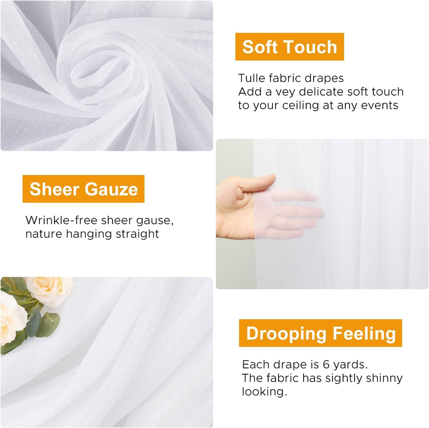 Wedding Arch Draping Fabric 2 Panels 28.7" x 20FT White Sheer Chiffon Backdrop Drapes for Wedding Ceremony Birthday Party Bridal Shower Outdoor Decoration