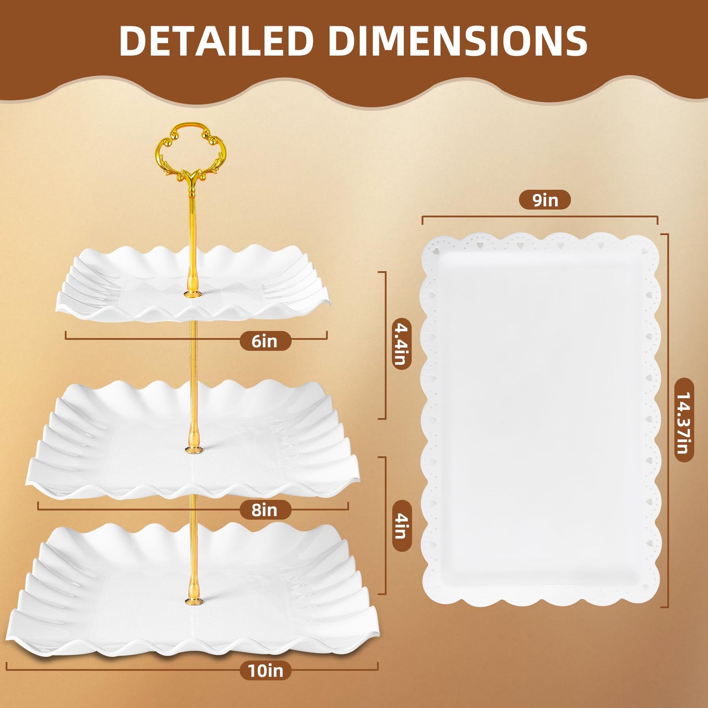 10 Pack Dessert Table Display Set, 4 Three-Tier Square Cupcake Stands and 6 Serving Trays for