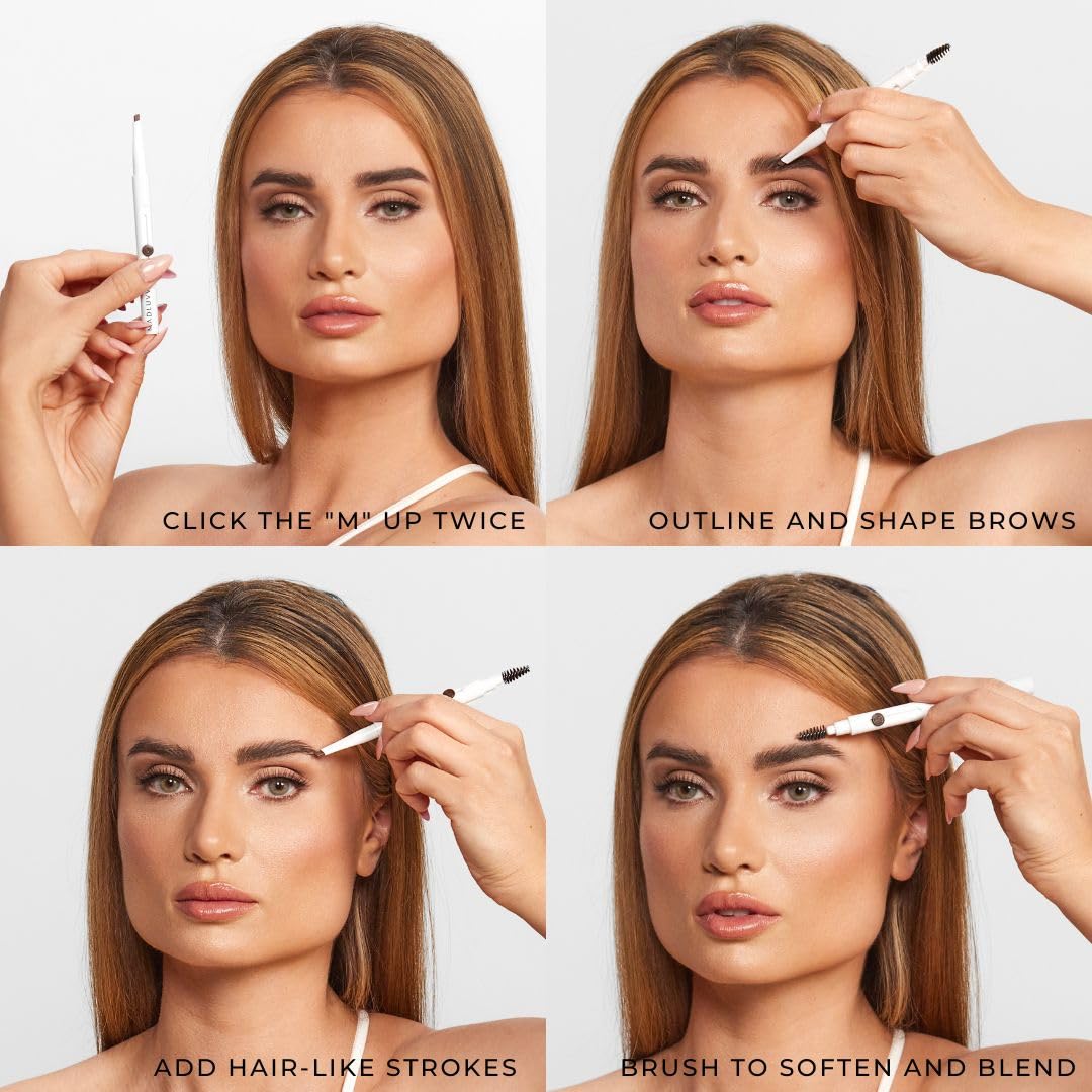MADLUVV Exacto Brow Pencil for Flawless, Long Lasting, Realistic Brows with Dual-Ended Design Featuring Retractable Blade Tip for Precise Hair Like Detail and Blending Brush - Blonde