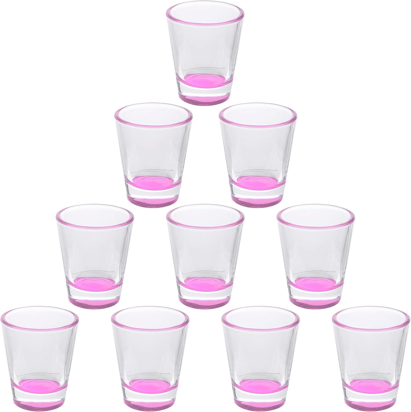 DISCOUNT PROMOS Shot Glasses Set 1.75 oz. Set of 10 Bulk Pack, Wedding Favor, Birthday Party, Tequila Shot Glasses, Vodka Shot Glass - Pink Bottom Color