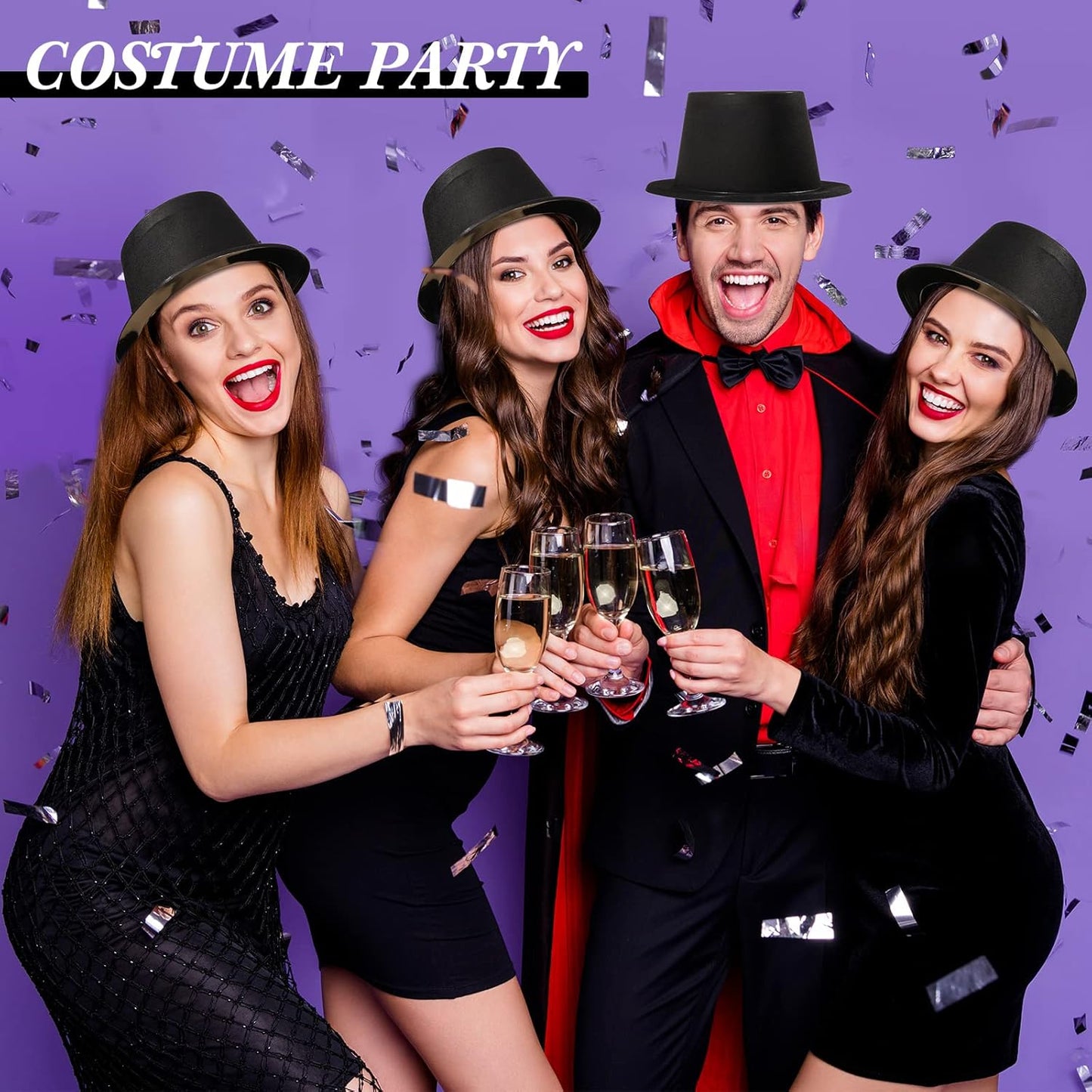 SATINIOR Magician Costume Headwear Set, Includes 12 Pieces Black Top Hat and 12 Bow Ties, Adjustable Length Bow Ties for Party, Costume Accessories for Halloween, Cosplay, Stage Performances, Black