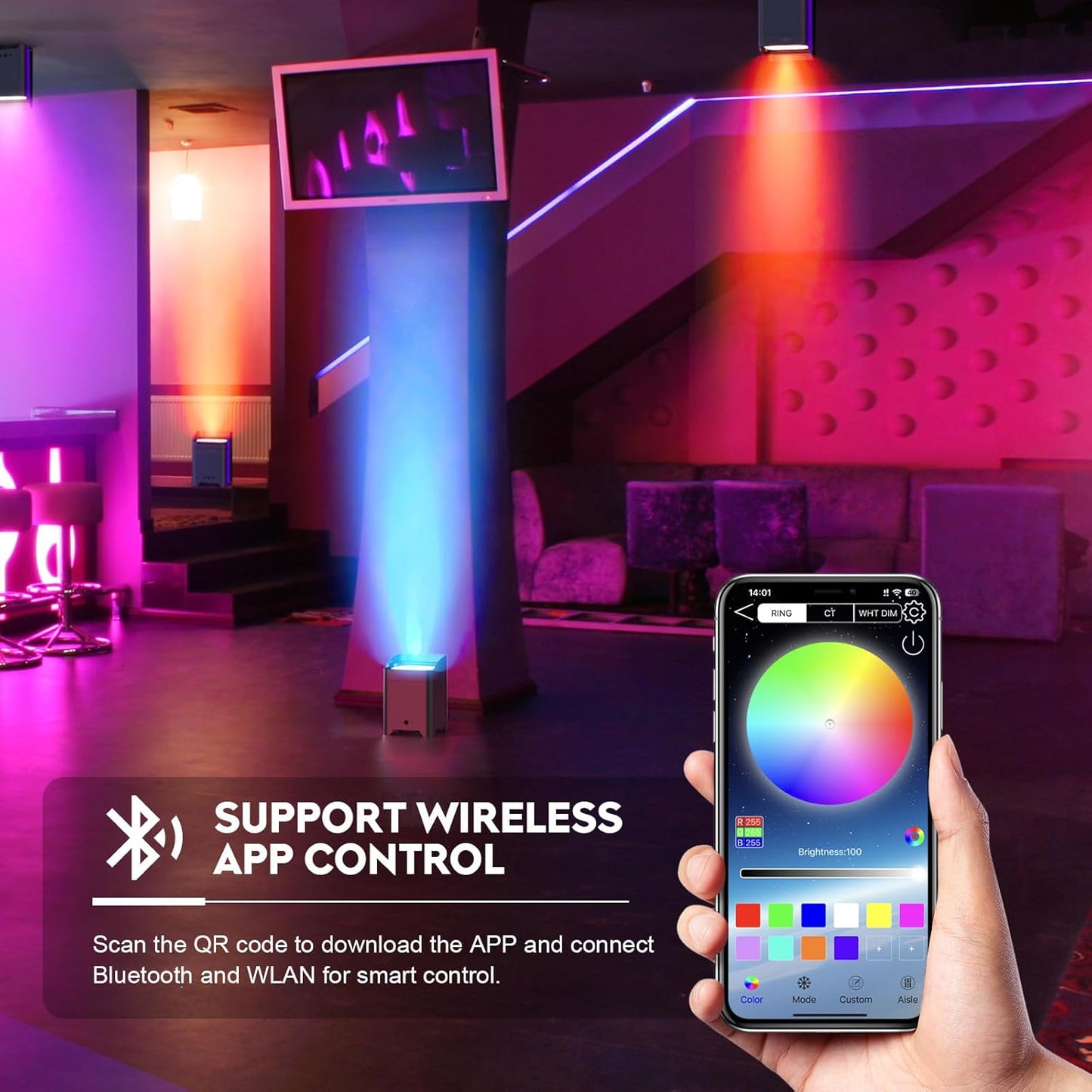 9600mAh Wireless Uplights, 6x18W RGBWA UV Stage Lights, APP/DMX512 Controlled Par Lights, Rechargeable Battery Powered Uplights for Show, Party, Festival, Event, Black, 10 Pack