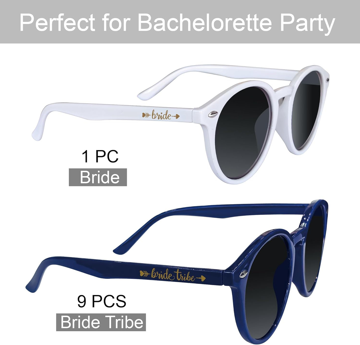 LADY&HOME Bachelorette Party Cat Eye Sunglasses - Bridesmaid & Bridal Shower Supplies, 10pcs Round Weddings Sunglasses